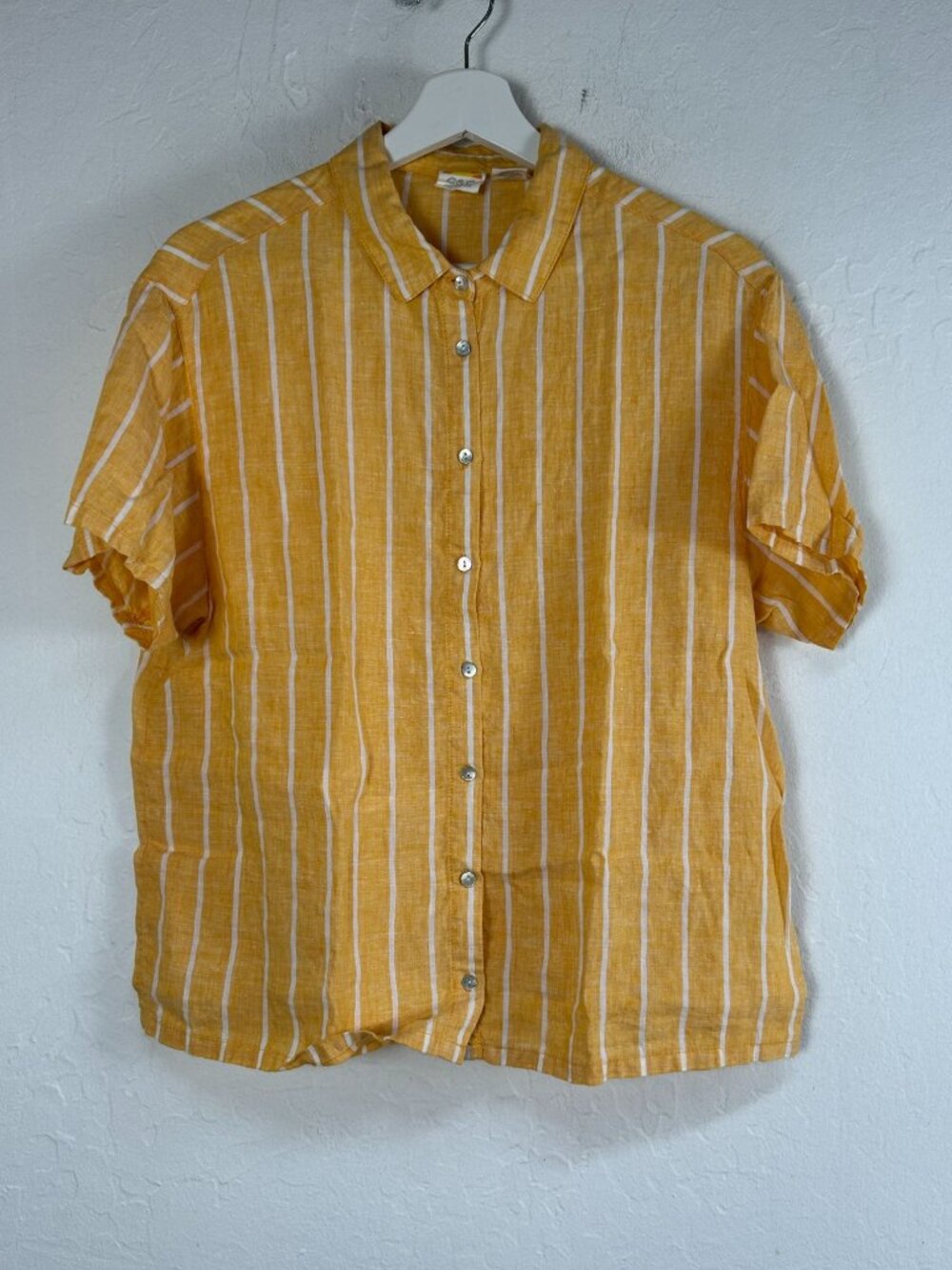 C&C California Womens Yellow White Striped Linen Button-Up Shirt Top Small NWOT
